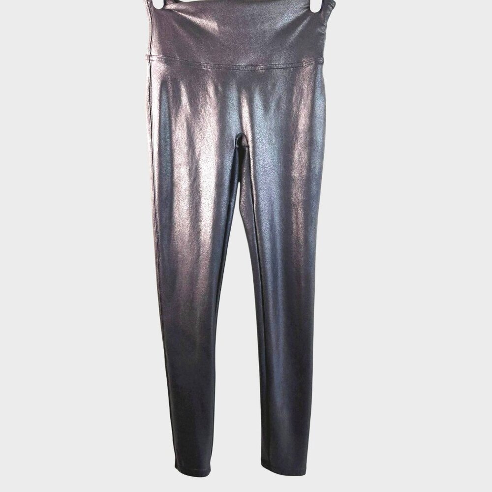 Spanx Faux Leather Leggings Medium Short Black Stretchy Pull On Skinny Crop Pant